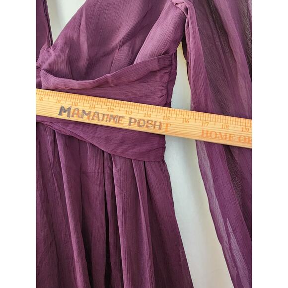 Lulu's Maxi Dress L Enchant My Love Dark Purple V-Neck Long Sleeve Wine Burgundy - Picture 10 of 12